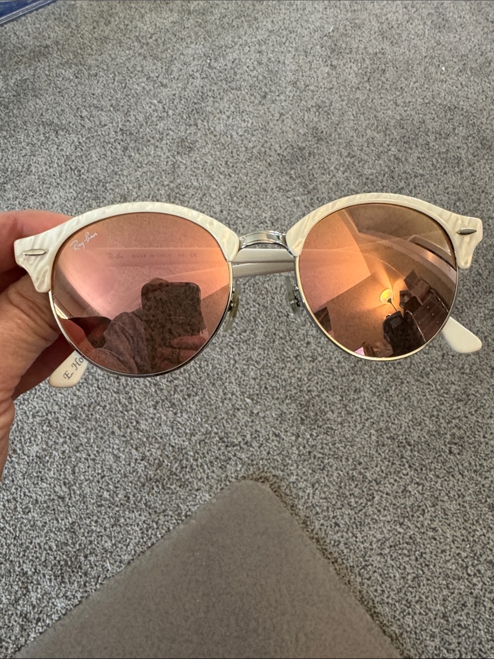 Custom Ray-Ban clubround sunglasses pearl white frames